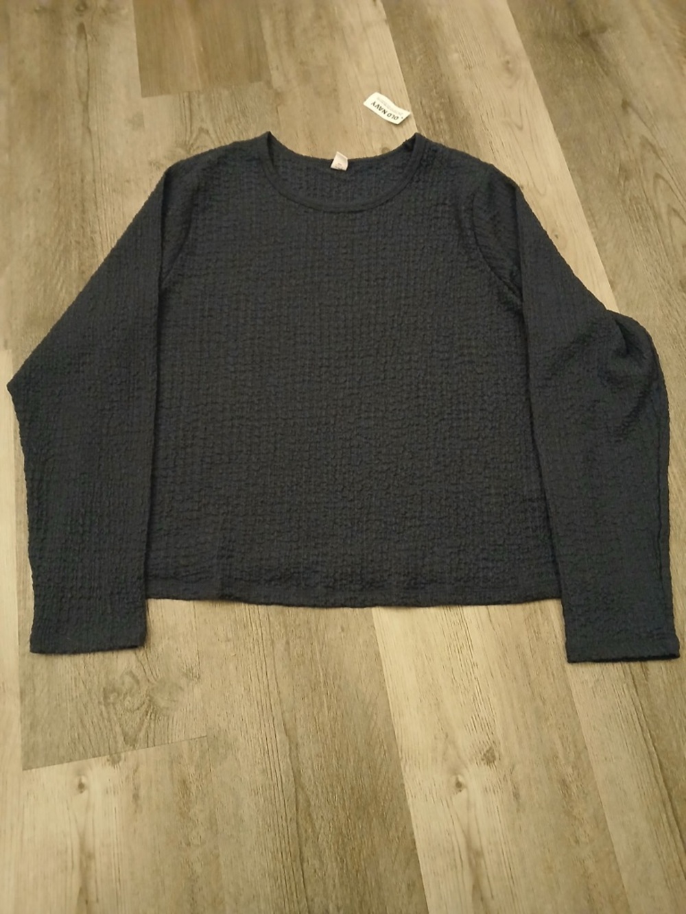 Old Navy Navy Textured Long-Sleeve Crop Top